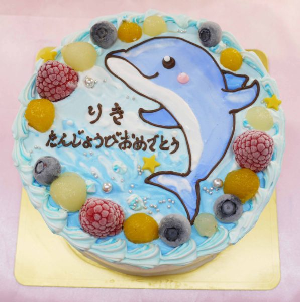 全国配送可能なイルカのイラストケーキ